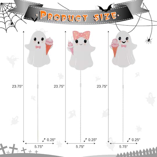 Glitzhome® 23.75" Halloween Metal Pink Ghosts Yard Stake, Set of 3
